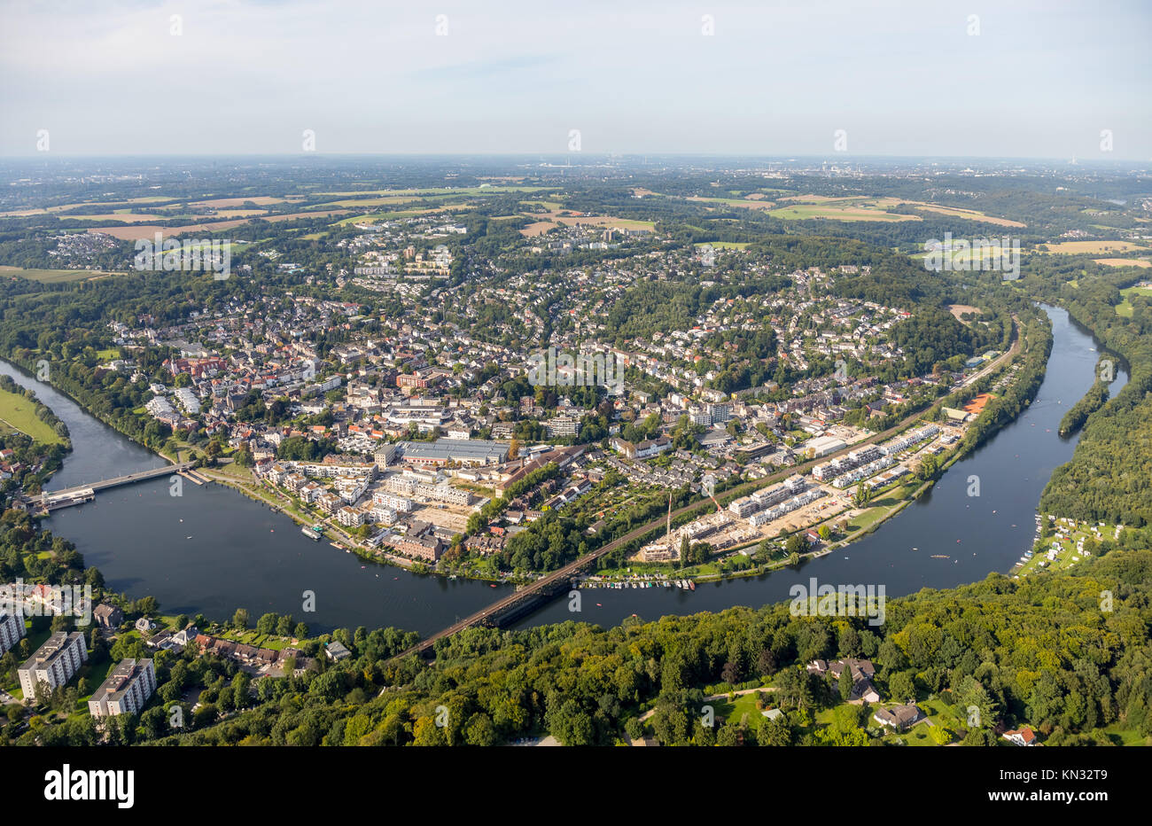 Development Areal Scheidt Halls, Kettwig Ruhrbogen, Pastoratsweg, Essen, North Rhine-Westphalia, Germany, aerial view, aerial view, aerial view, aeria Stock Photo