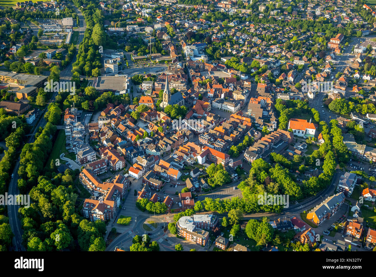 City center Werne, Werne, Ruhr area, North Rhine-Westphalia, Germany, Werne, Ruhr area, North Rhine-Westphalia, Germany, DE, Europe, aerial view, bird Stock Photo