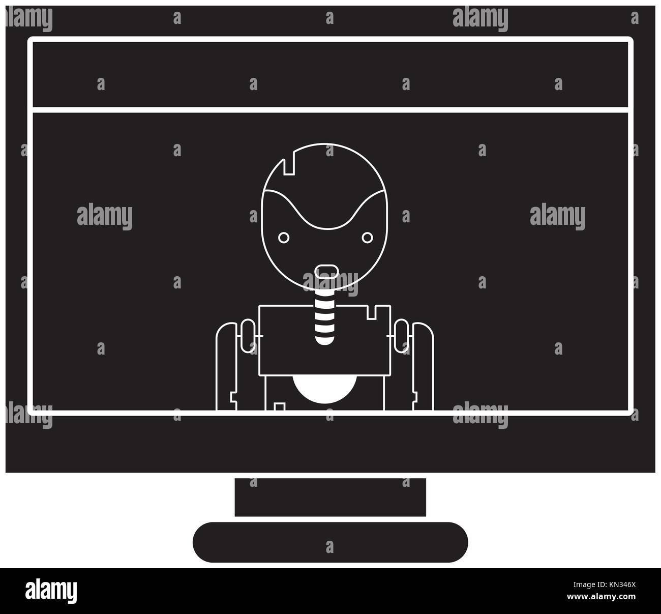 contour computer technology with screen and robbot design vector ...