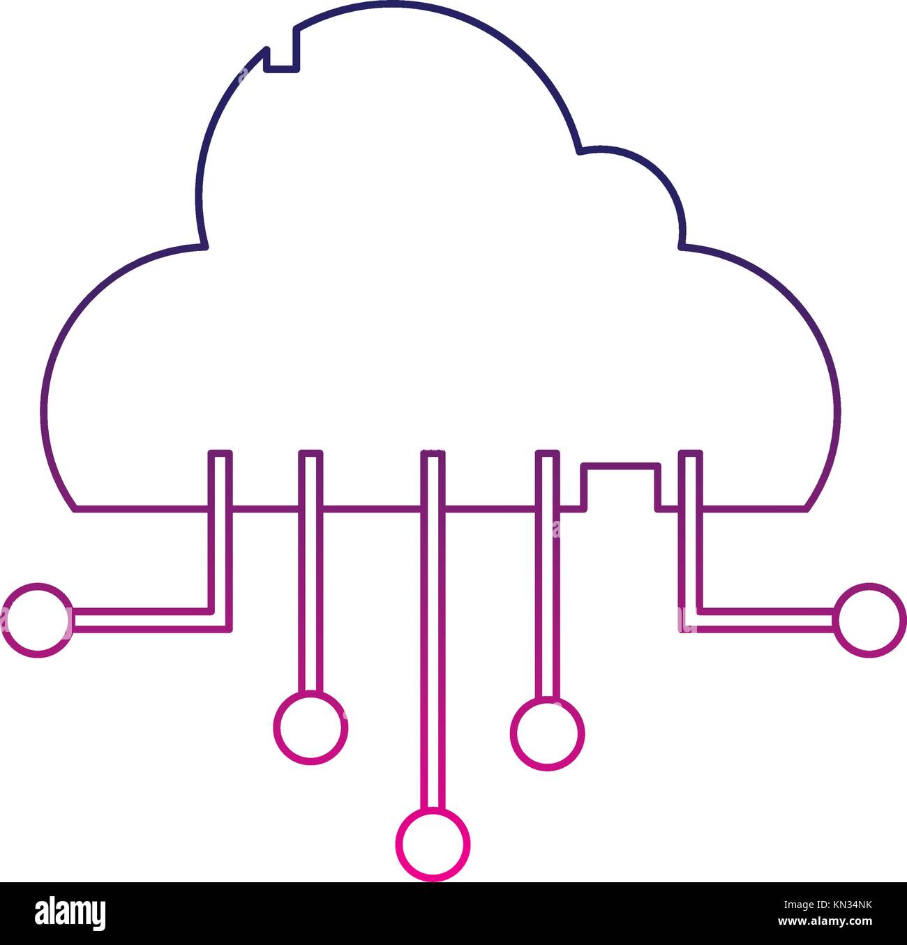 color line data cloud network connection server vector illustration ...