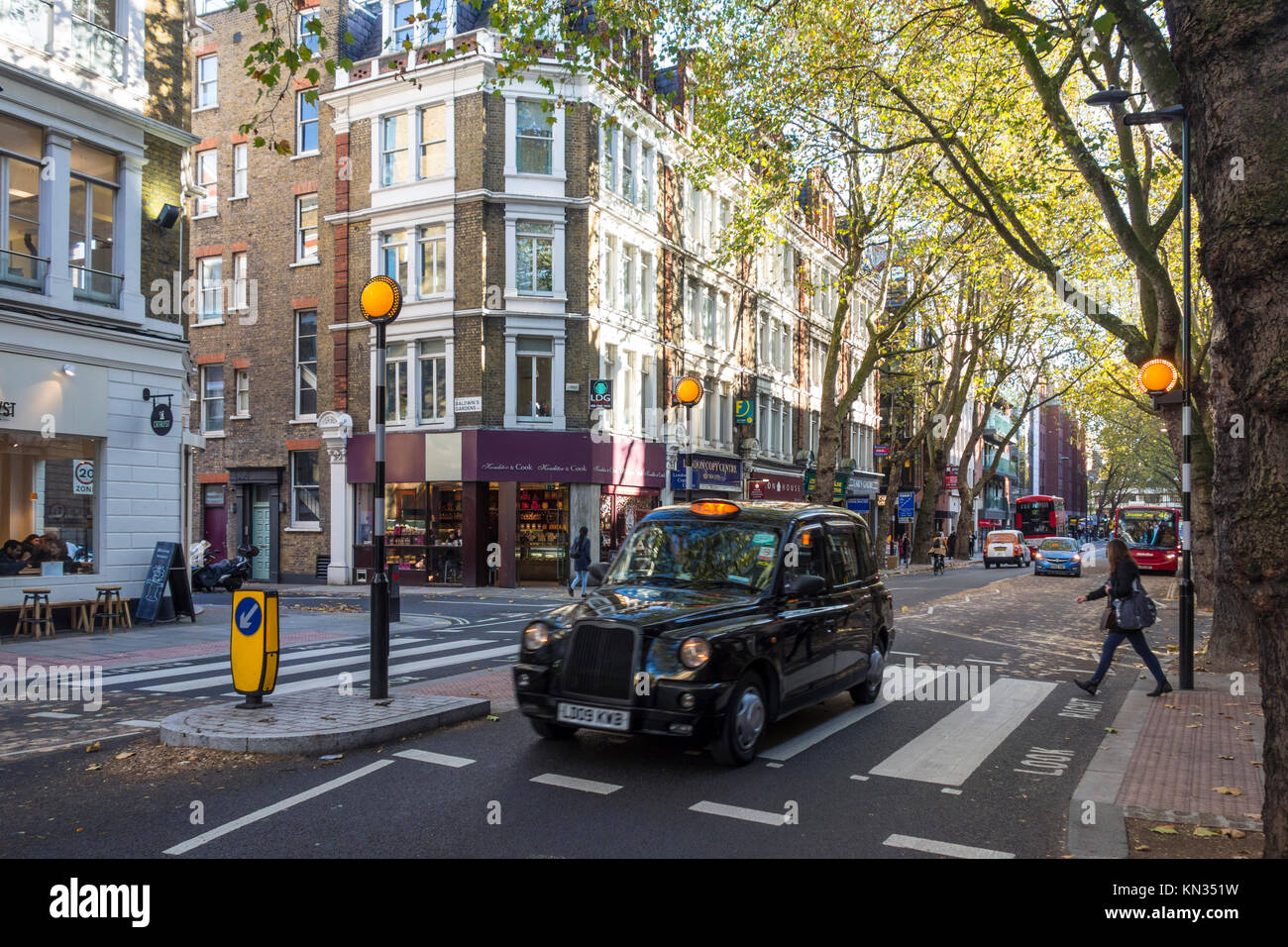 London black cab taxi at a pedestrian crossing on Grey's Inn Road, Holborn, London Stock Photo