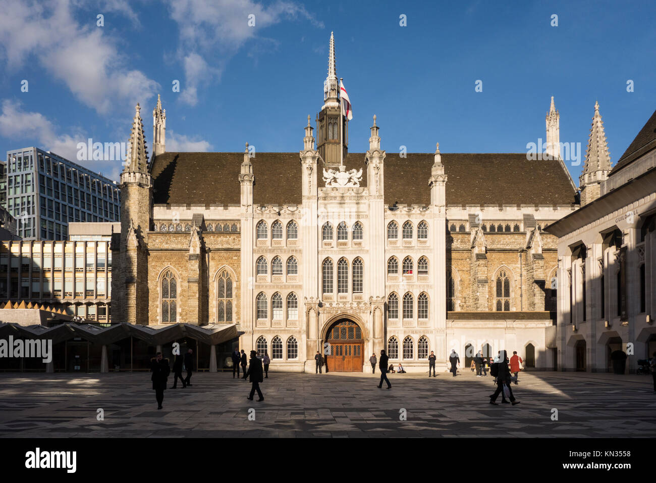 Guildhall London Building medieval gothic façade, town hall and ceremonial and administrative centre of the City of London, UK Stock Photo