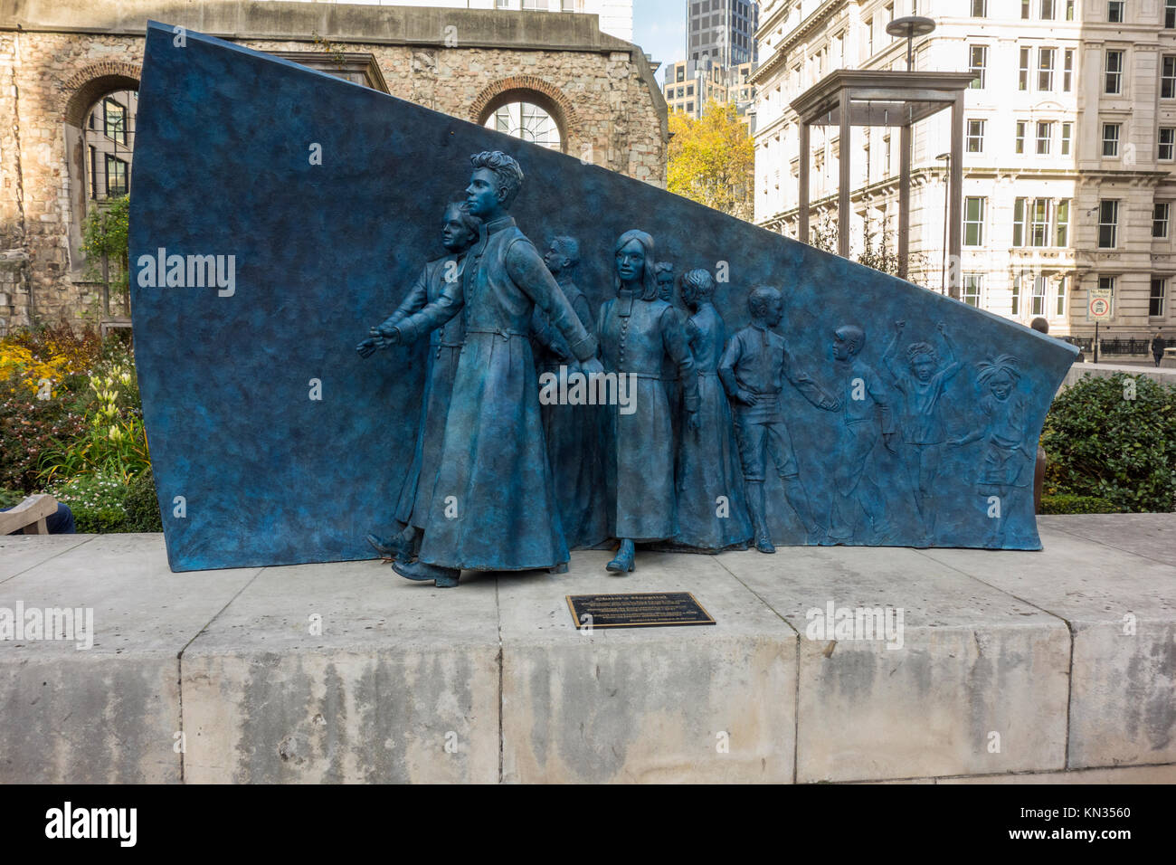 Sculpture by Andrew F Brown to commemorate 350 years of Christ's Hospital School in the City of London, UK. 2017 Stock Photo