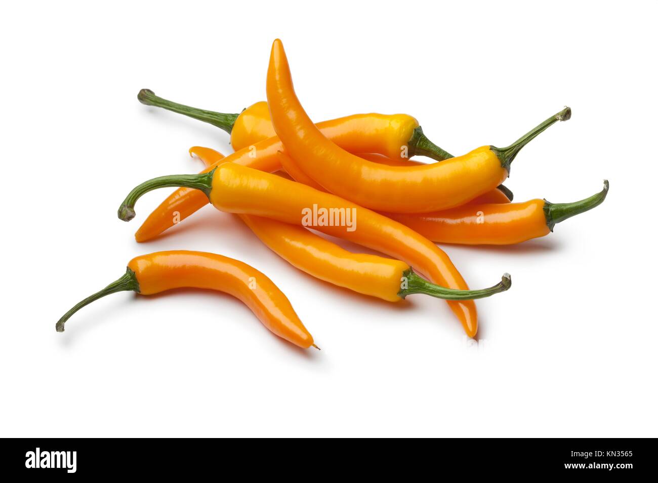Orange chili peppers on white background Stock Photo Alamy
