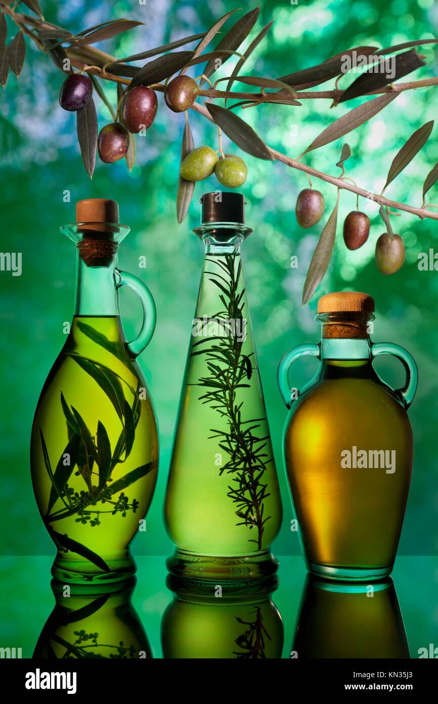 different varieties of olive oil Stock Photo Alamy