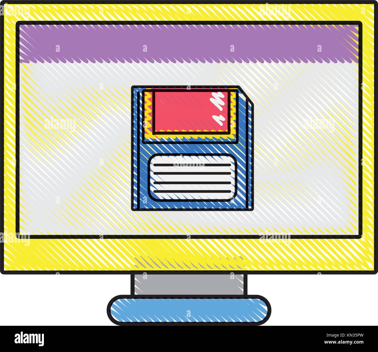 grated computer technology with screen and diskette information Stock ...