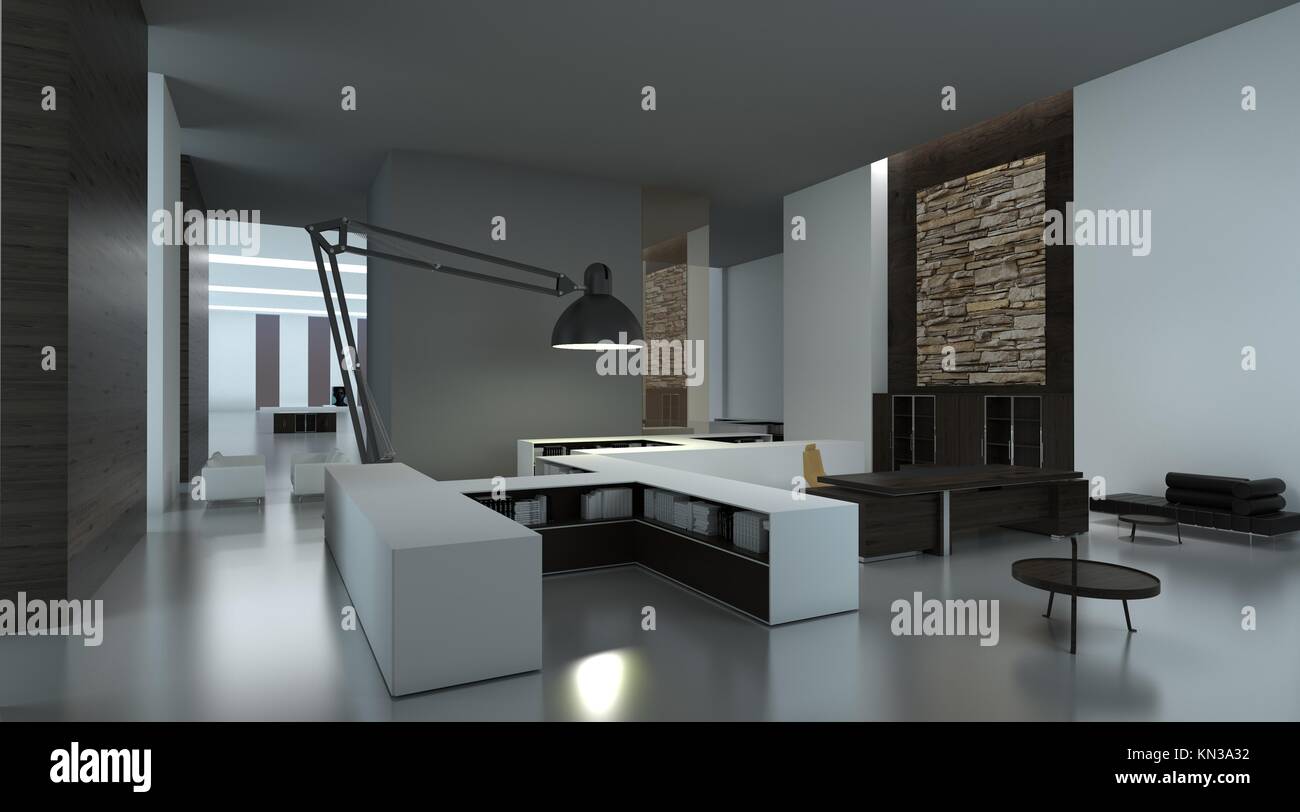 3D Illustration the modern office interior design Stock Photo - Alamy