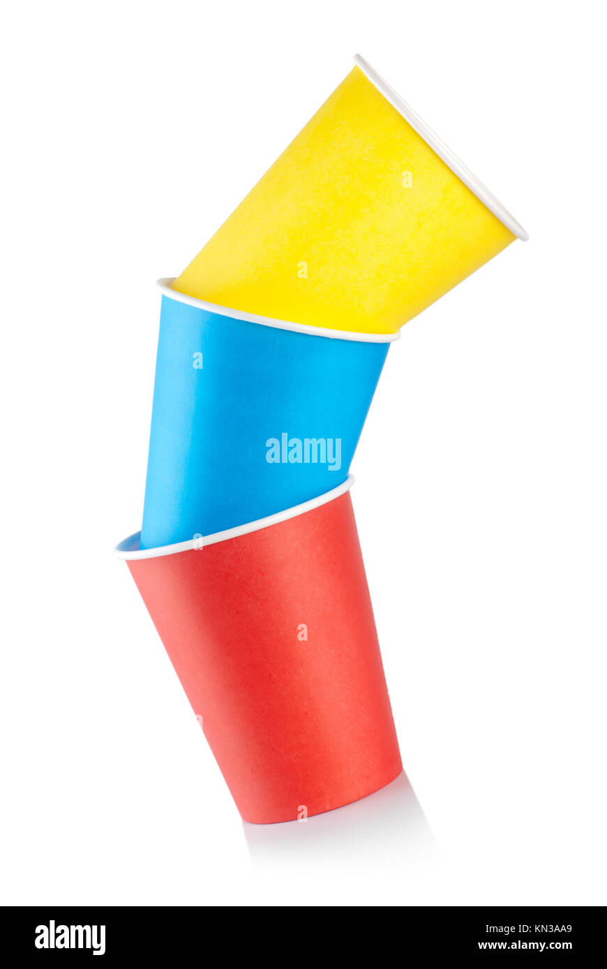 Three colored paper cups isolated on white background Stock Photo - Alamy