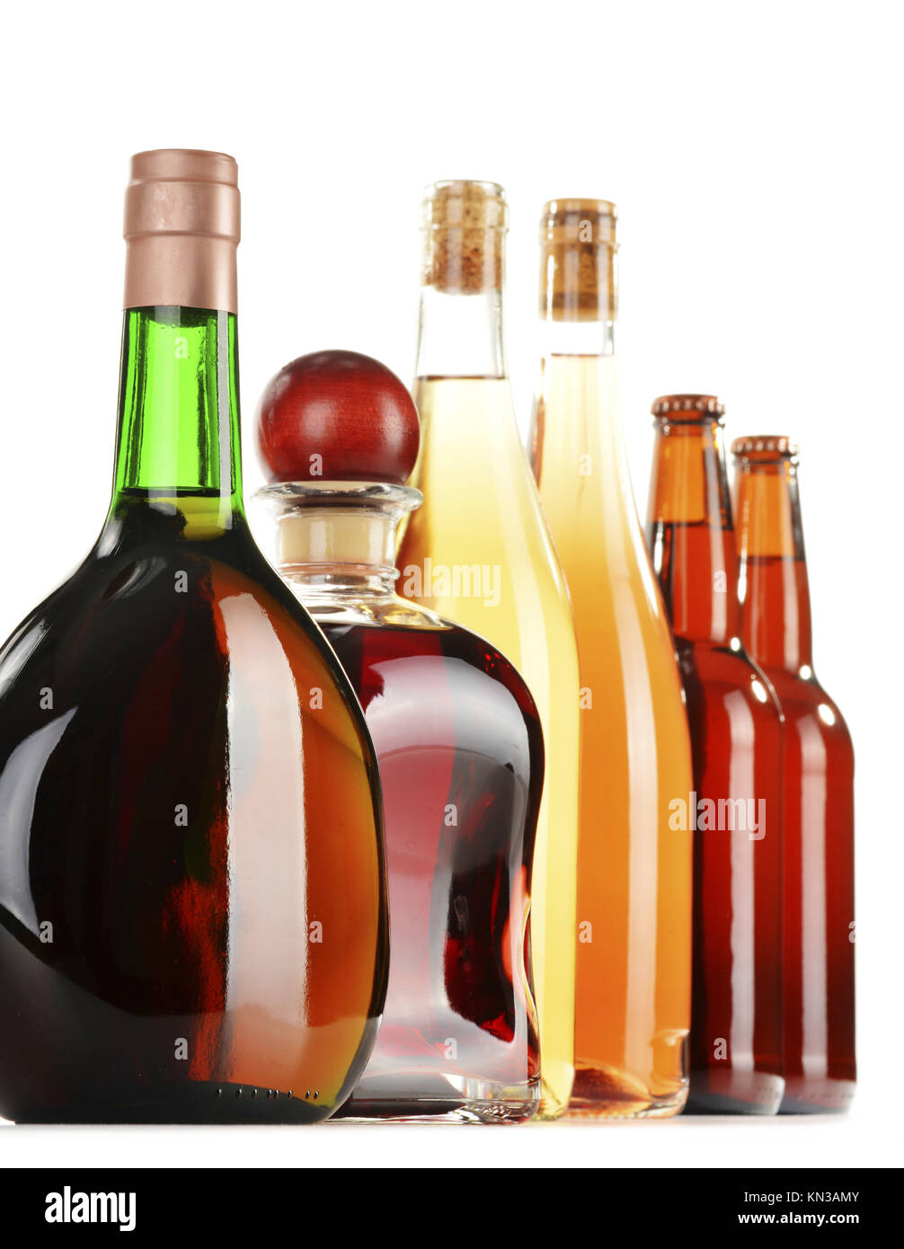 Assorted alcoholic beverages isolated on white background Stock Photo