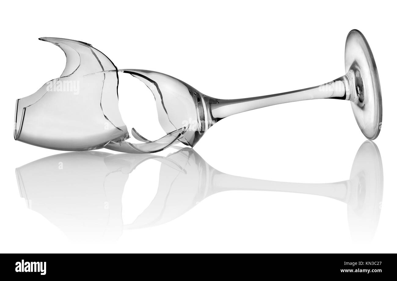 Broken wine glass isolated on a white background Stock Photo Alamy