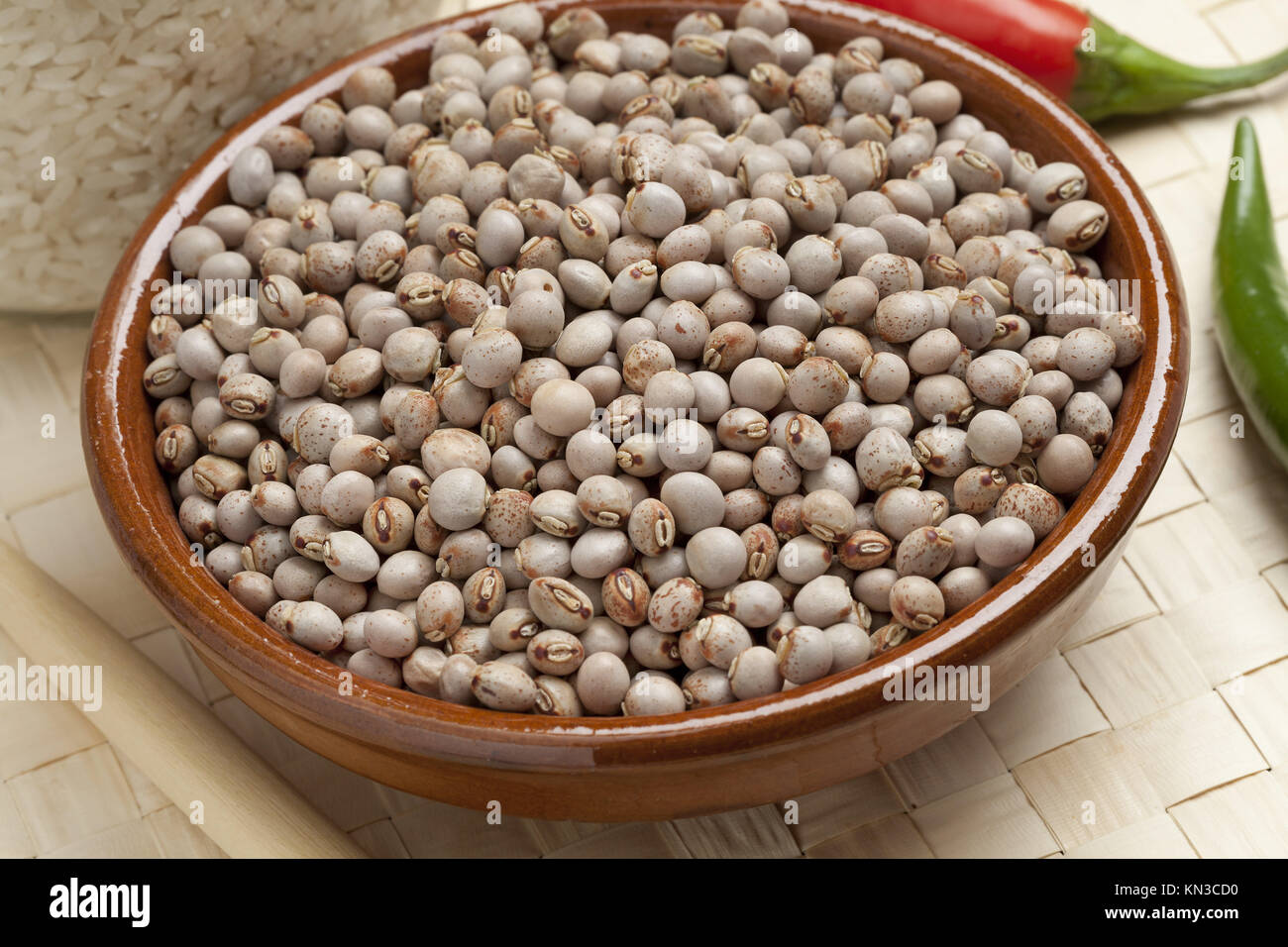 Heap of pigeon peas in a bowl. Stock Photo