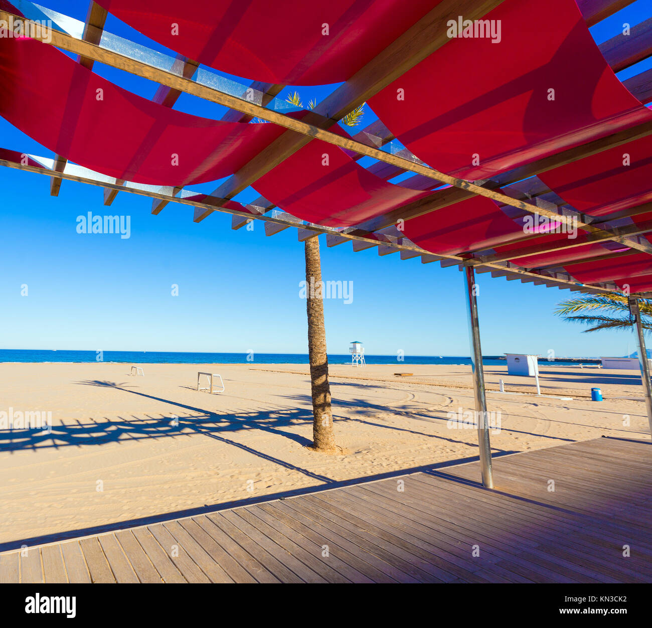 Gandia playa beach sunroof in Valencia at Mediterranean Spain Stock