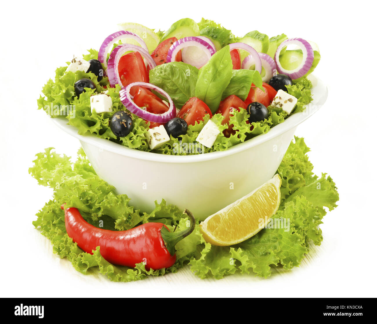 Vegetable salad bowl isolated on white background Stock Photo Alamy