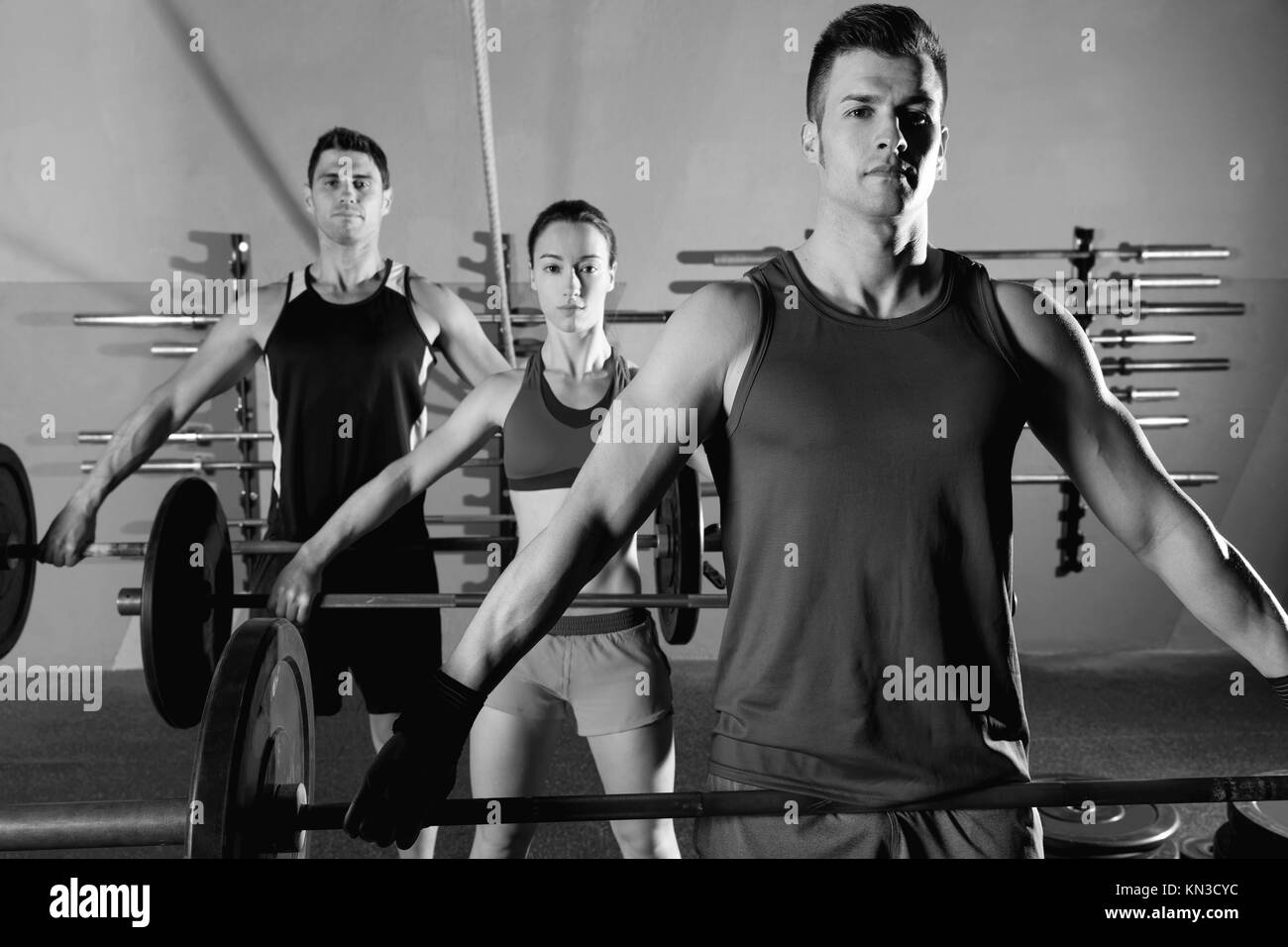 Barbell weight lifting group workout exercise at gym box Stock Photo Alamy