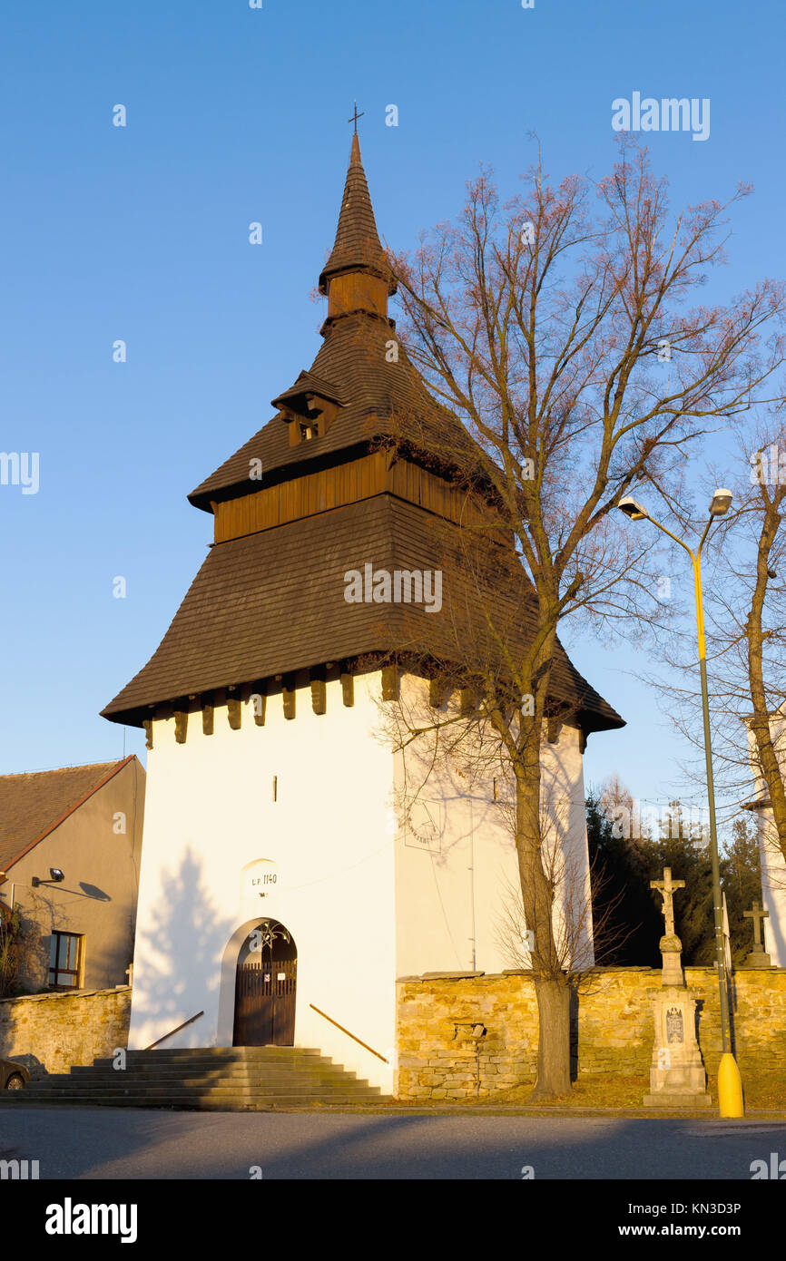 bell tower of church in Bily Ujezd, Czech Republic. Stock Photo