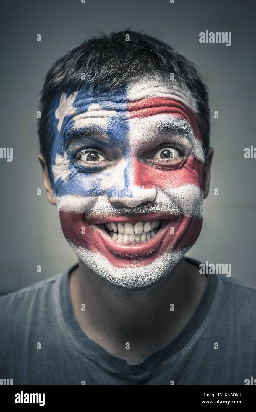 Portrait of funny toothy smiling man with US flag painted on face Stock Photo - Alamy Portrait of funny toothy smiling man with US flag painted on face Stock Photo - Alamy