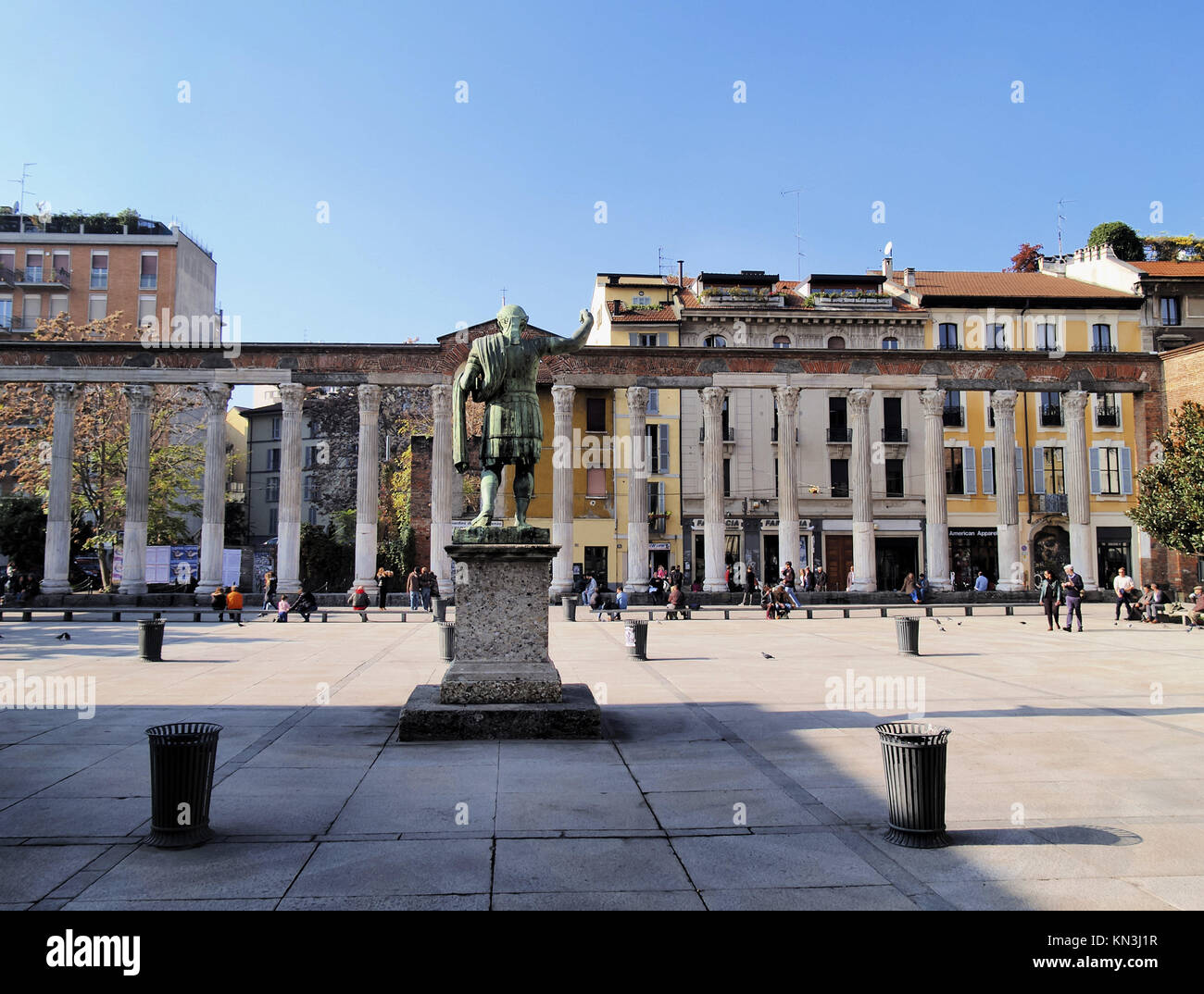 Colonne di San Lorenzo - famous ancient landmark in Milan, Lombardy, Italy. Stock Photo