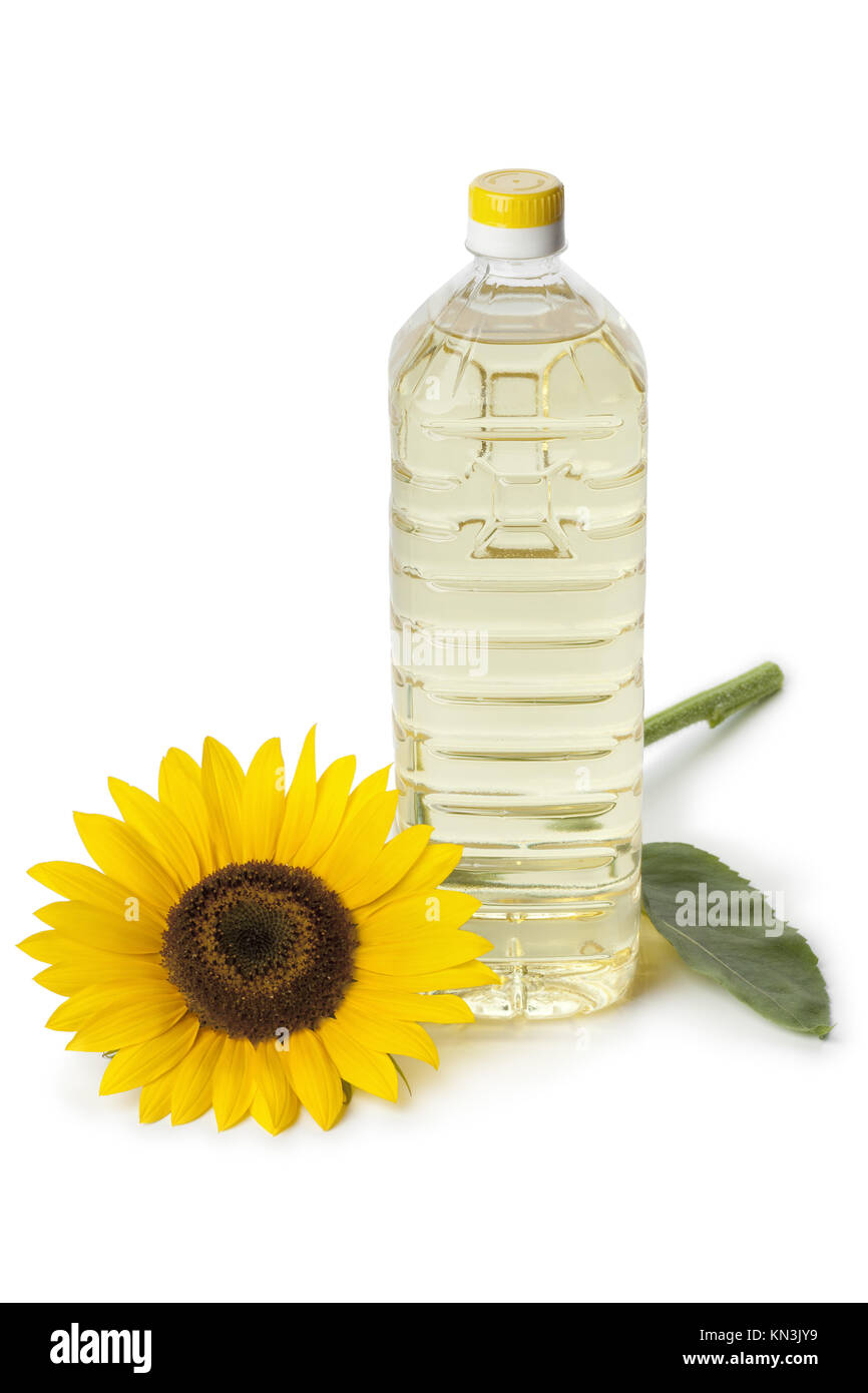 Bottle of sunflower oil on white background Stock Photo - Alamy