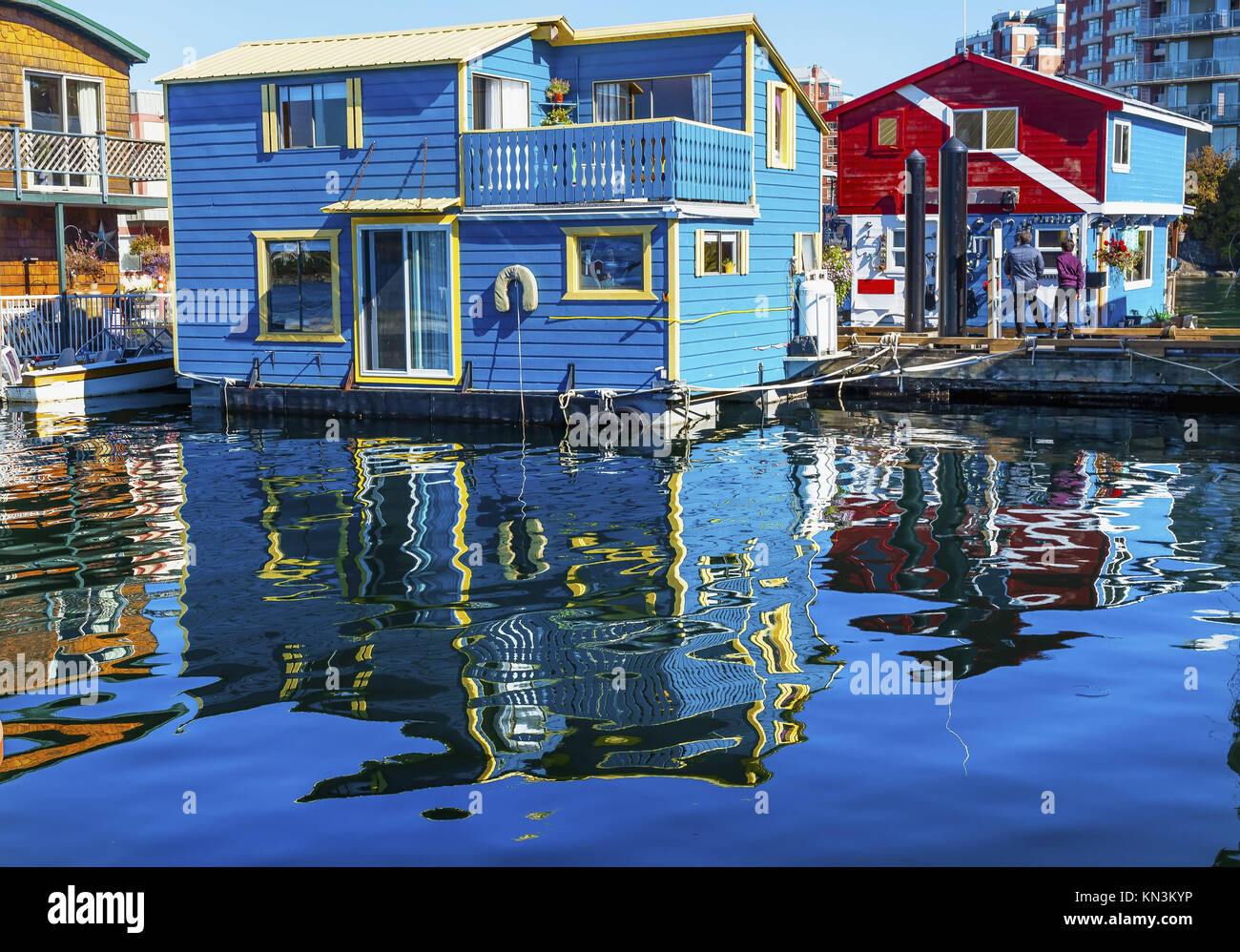 Floating Home Village Blue Red Houseboats Fisherman's Wharf Reflection