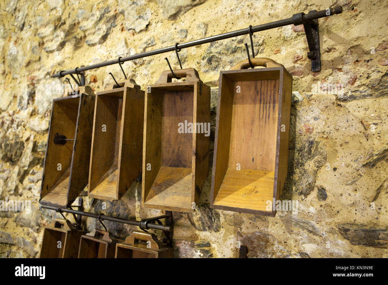 Bushels or celemins. These objects were used primarily for measure grain and seed. Badajoz, Spain. Stock Photo