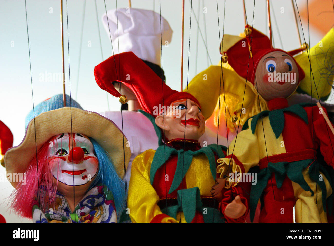 Traditional puppets made of wood. Shop in Prague Czech Republic Stock