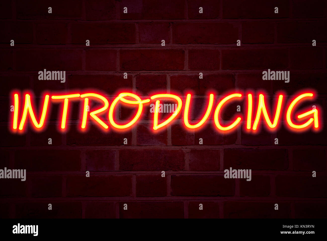 Introducing Neon Sign On Brick Wall Background Fluorescent Neon Tube Sign On Brickwork Business 