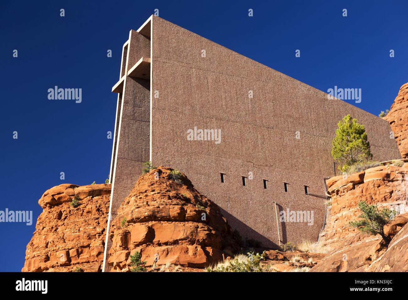 Roman Catholic Chapel of Holy Cross Modern Architectural Landmark built on Red Rock Butte in Sedona Arizona Stock Photo