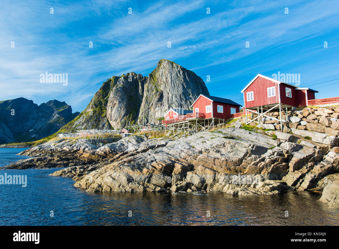 Rorbuer, traditional fisherman's cottages, in Reine, Norway Stock Photo
