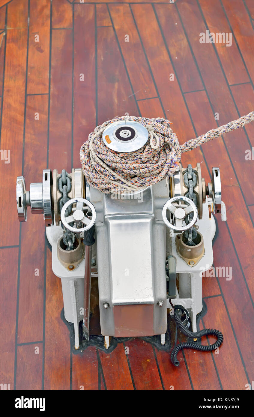 bow anchor winch on ship deck Stock Photo Alamy