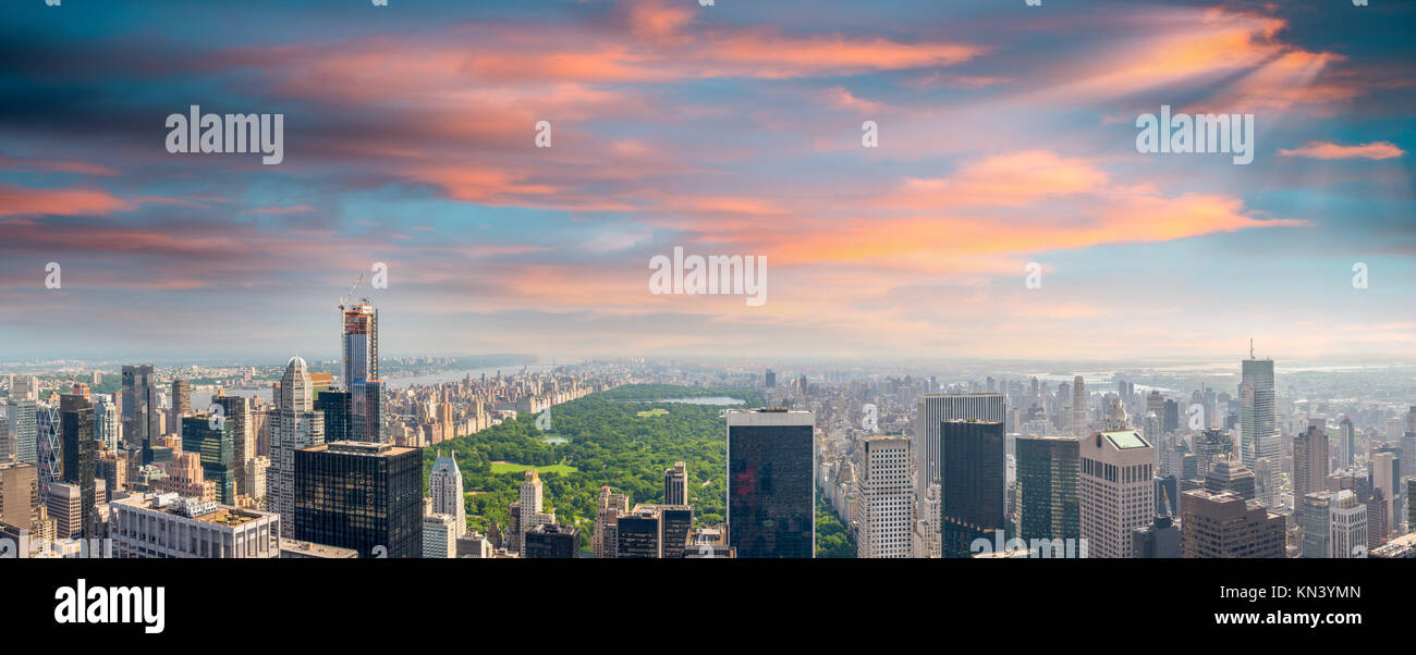 New York. Manhattan at sunset with Central Park aerial view Stock Photo ...