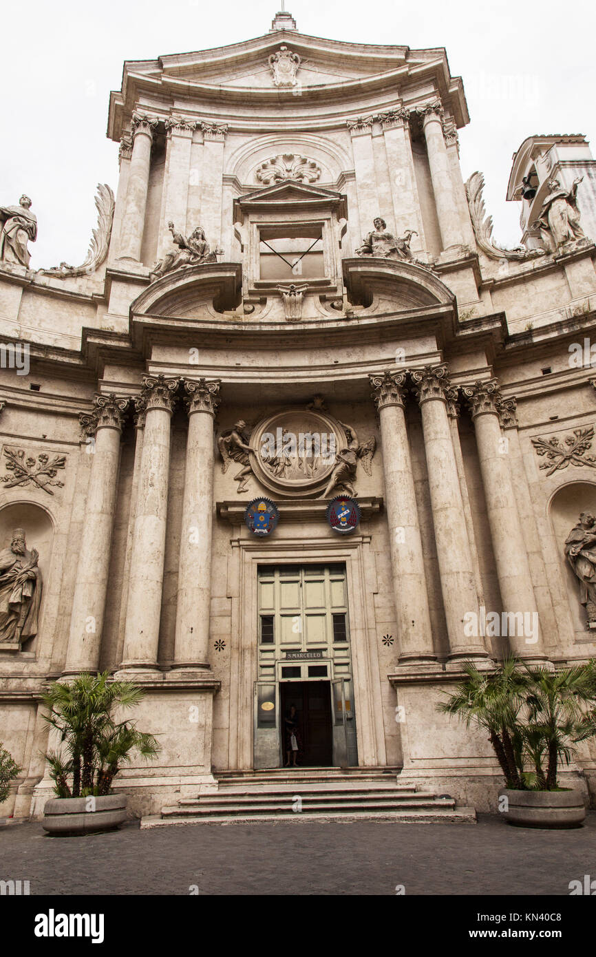 San Marcello al Corso is a church in Rome, Italy, devoted to Pope Marcellus I. It is located just inset from Via del Corso, in ancient times called Stock Photo