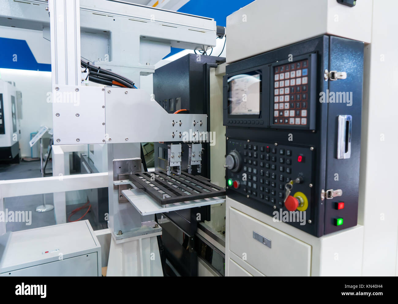robotic machine tool in industrial manufacture plant,Smart factory industry 4.0 concept. Stock Photo
