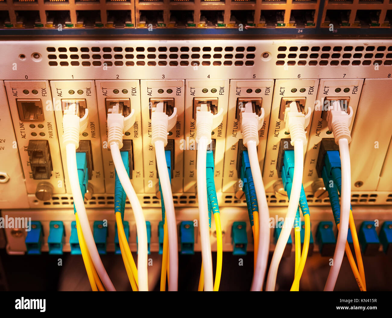 optical fibre information technology equipment in data center Stock