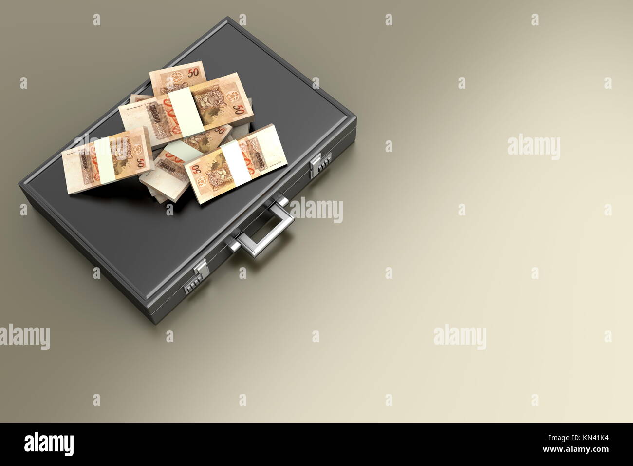 A Briefcase and Reales in Cash. 3D rendered Illustration Stock Photo