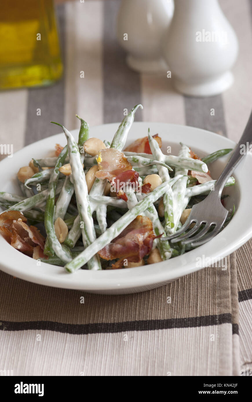 Green beans with Pancetta and soured cream dressing Stock Photo Alamy