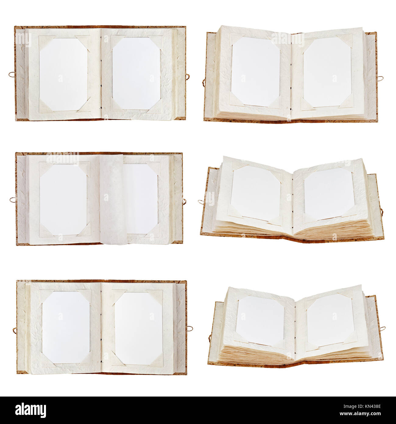 Set of old open photo albums with place for your photos isolated on