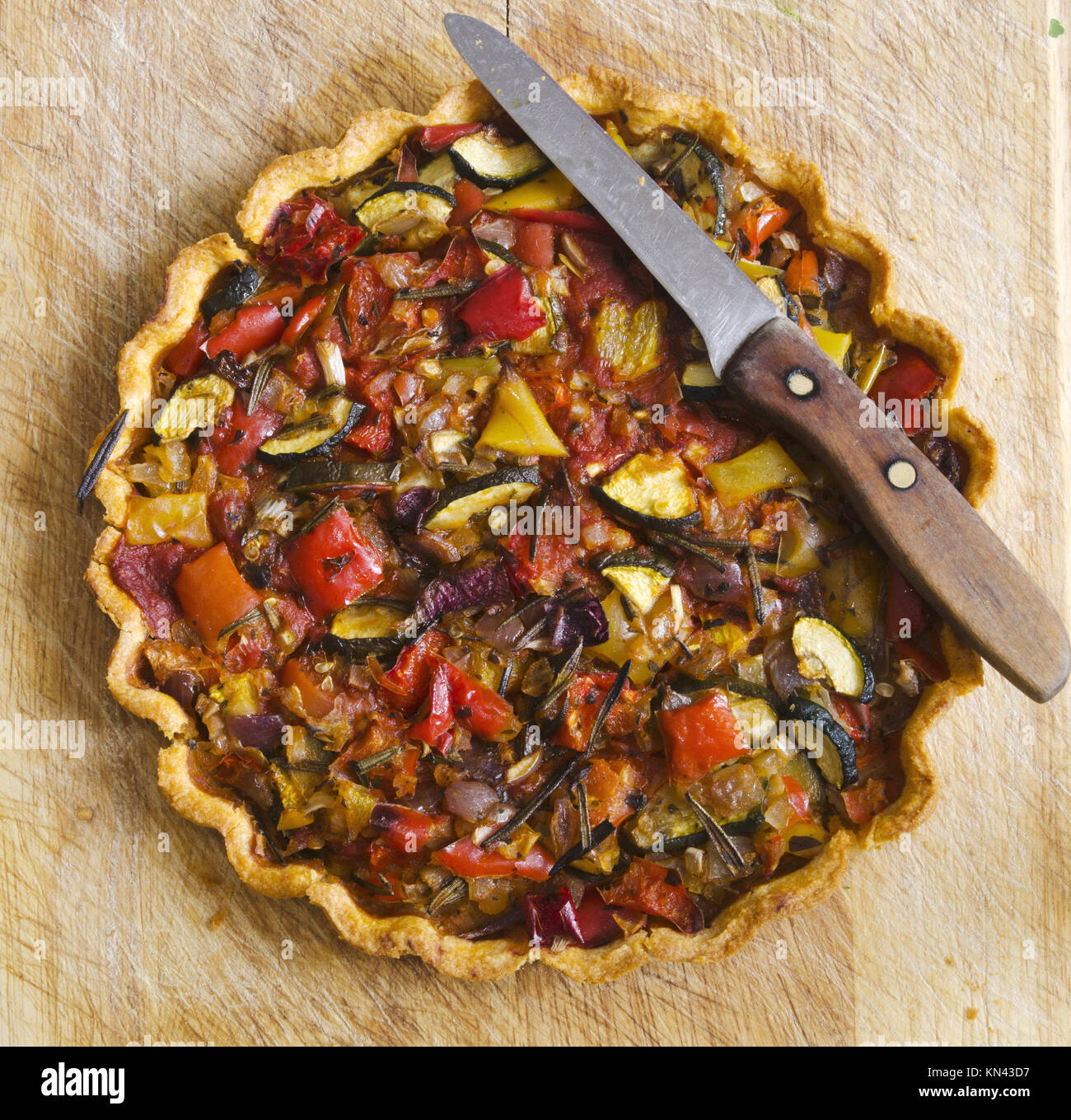 Roasted vegetable tart with buttery sundried tomato shortcrust pastry