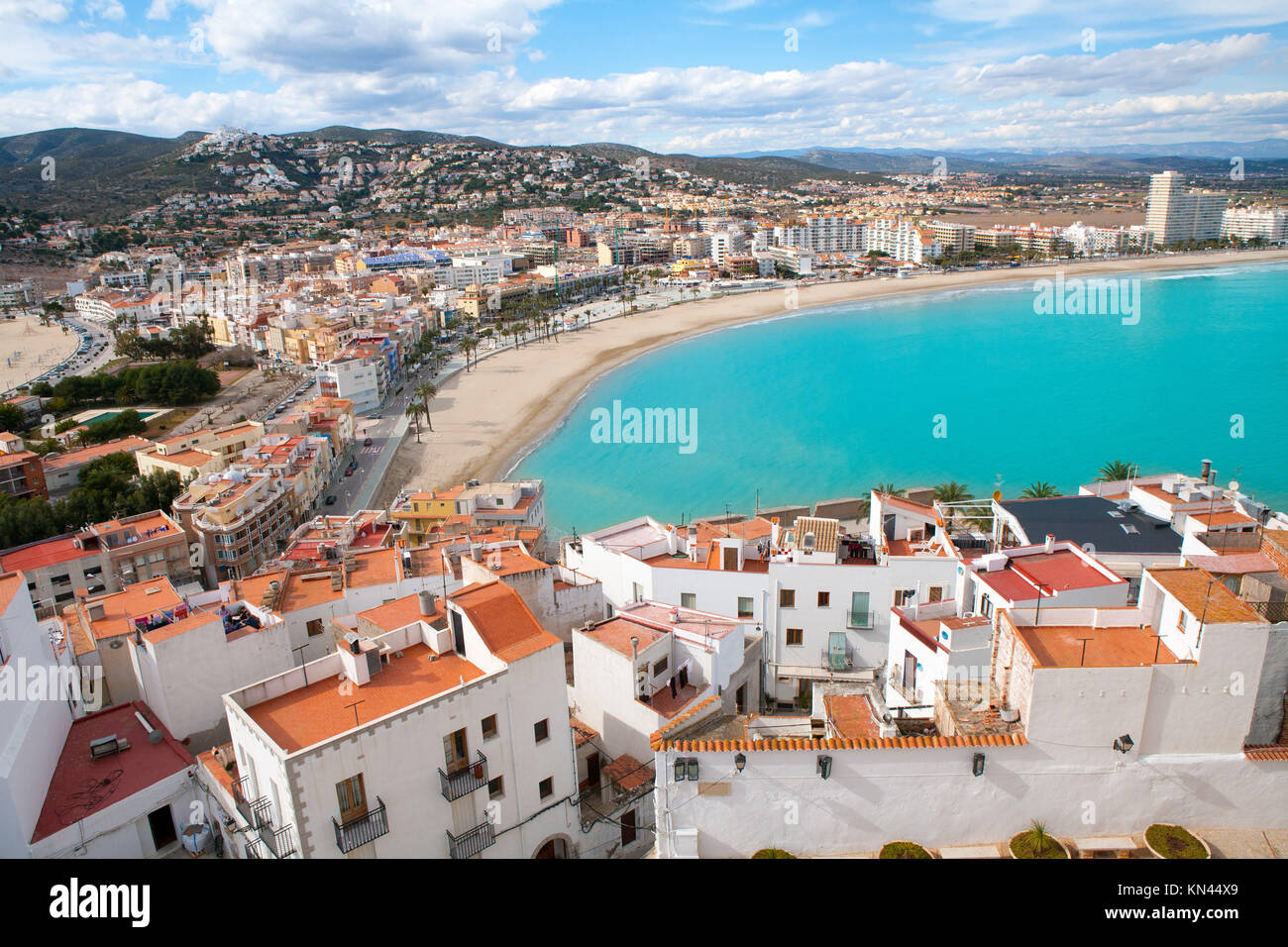 Peniscola beach and Village aerial view in Castellon Valencian community of spain. Stock Photo