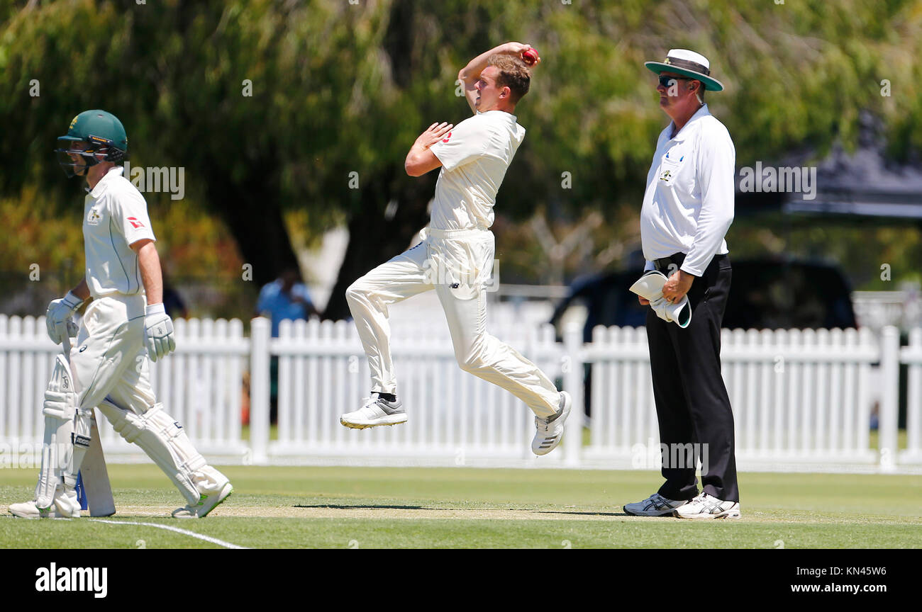 England's Jake Ball bowls during day two of the Tour match at Richardson Park, Perth. Stock Photo