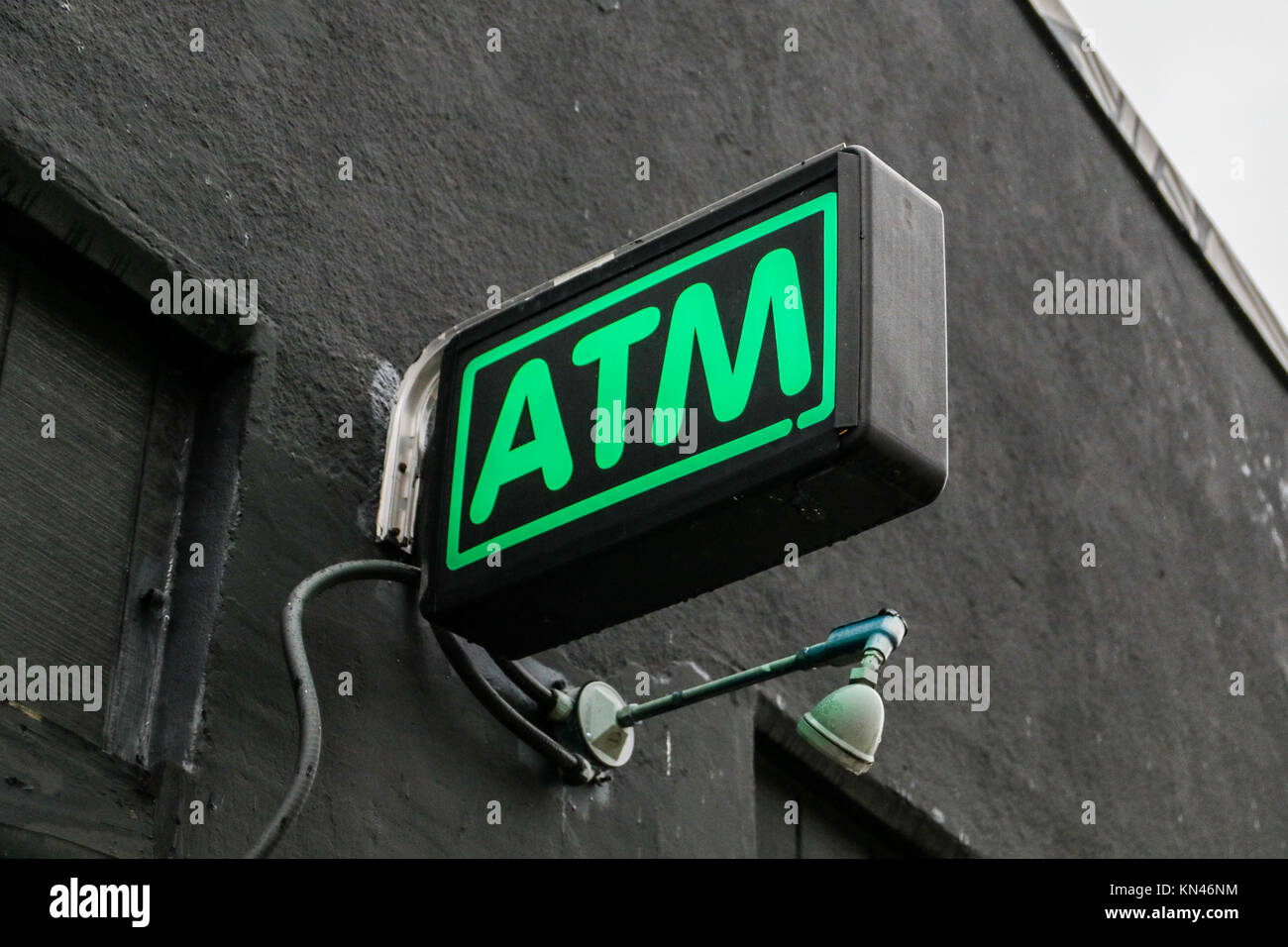 ATM Sign On Building Stock Photo