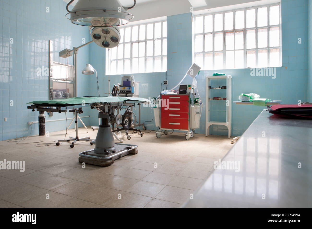 Empty operating-room of a bullring. Bullfighters used to be wounded by the bull so the surgical operation room belong the bullring facilities. Stock Photo