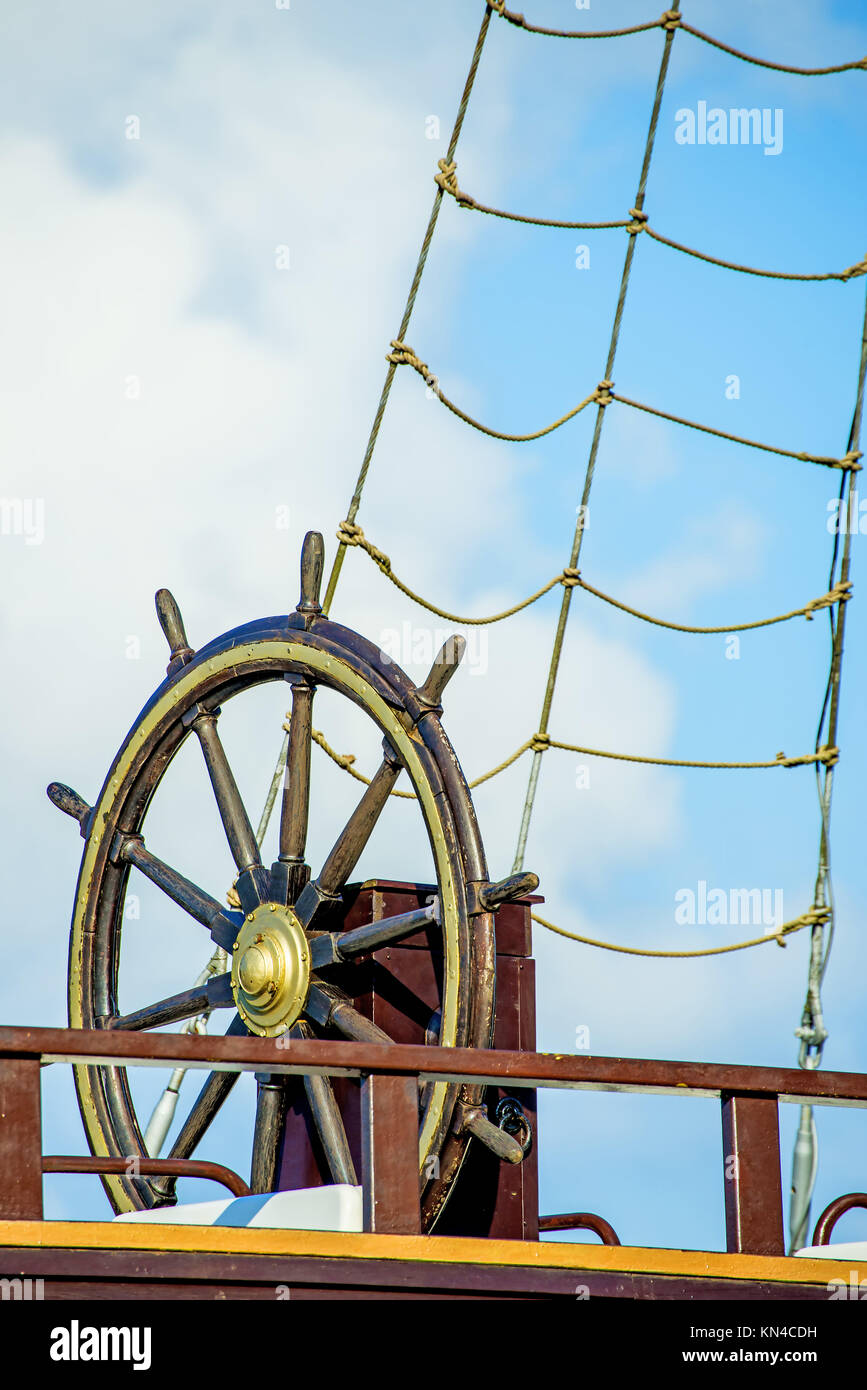 wheel of an old sailing ship Stock Photo Alamy