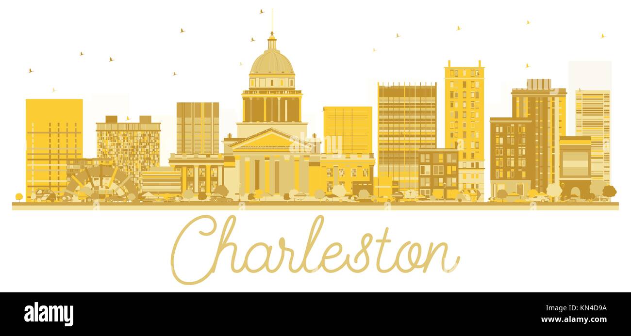 Charleston West Virginia USA City skyline golden silhouette. Vector illustration. Business travel concept. Cityscape with landmarks. Stock Vector