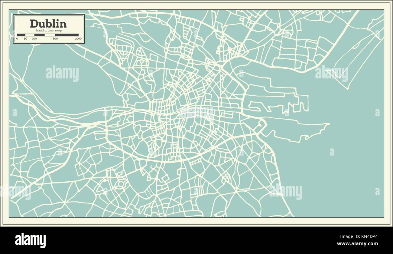 Dublin Ireland Map in Retro Style. Vector Illustration. Outline Map. Stock Vector