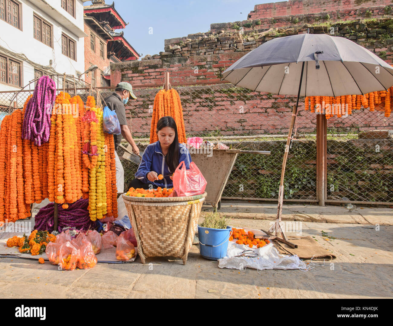 flower vendor in Durbar Square, Kathmandu, Nepal Stock Photo Alamy