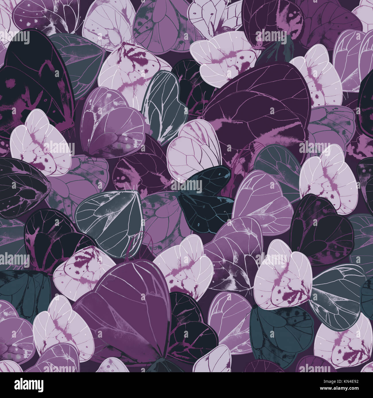 Natural seamless pattern with exotic butterflies or moths with purple and gray wings. Beautiful backdrop with lovely flying insects.  illustration for wrapping paper, wallpaper, fabric print. Stock Photo
