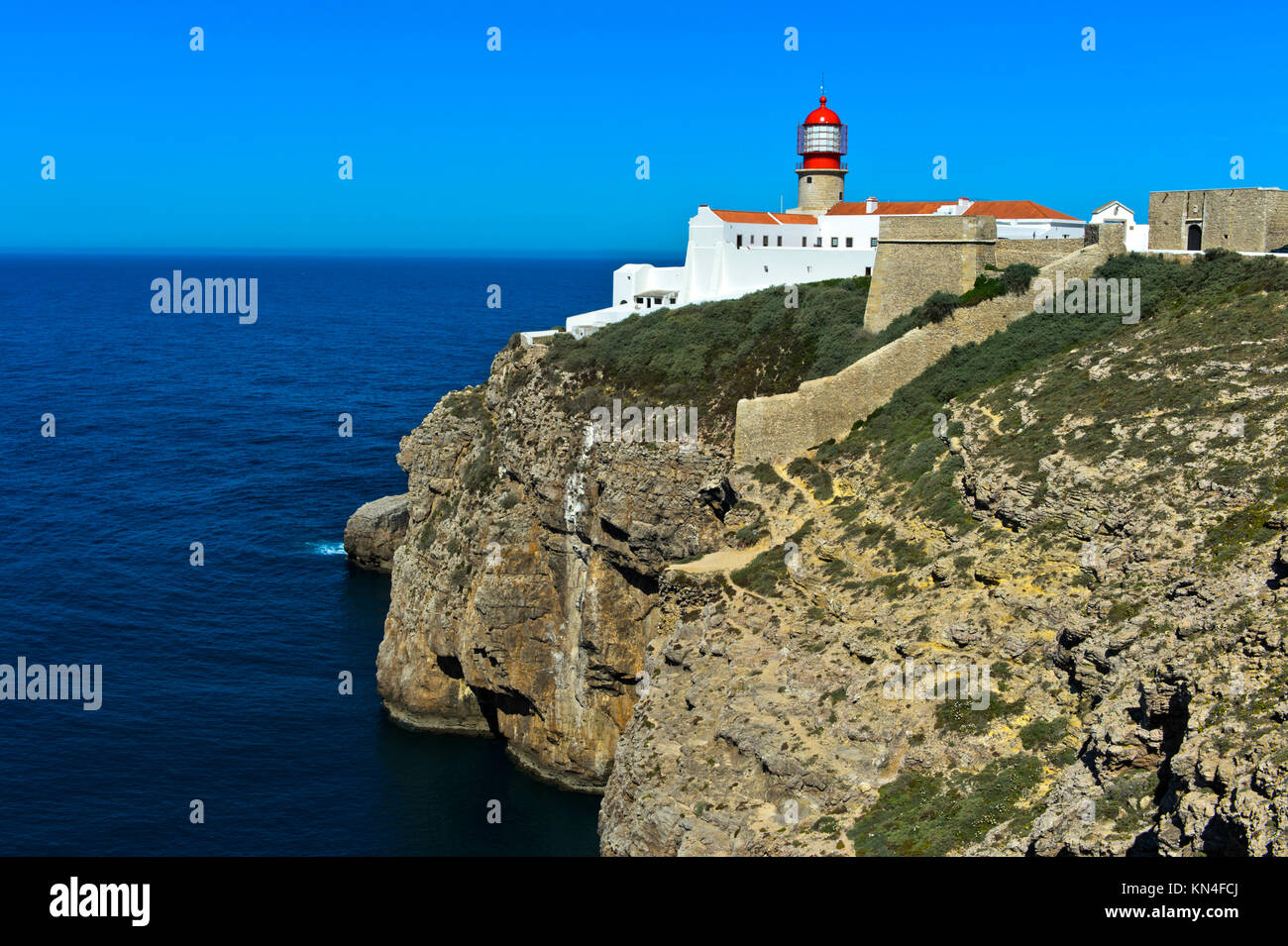 Lighthouse at Cape St. Vincent, Cabo de São Vicente, Sagres, Algarve, Portugal Stock Photo