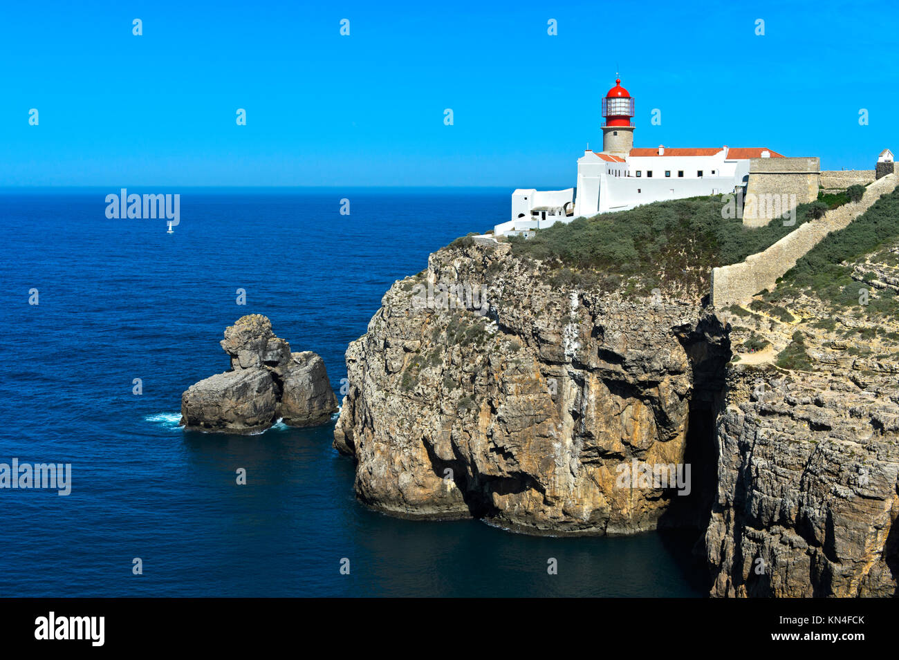 Lighthouse at Cape St. Vincent, Cabo de São Vicente, Sagres, Algarve, Portugal Stock Photo