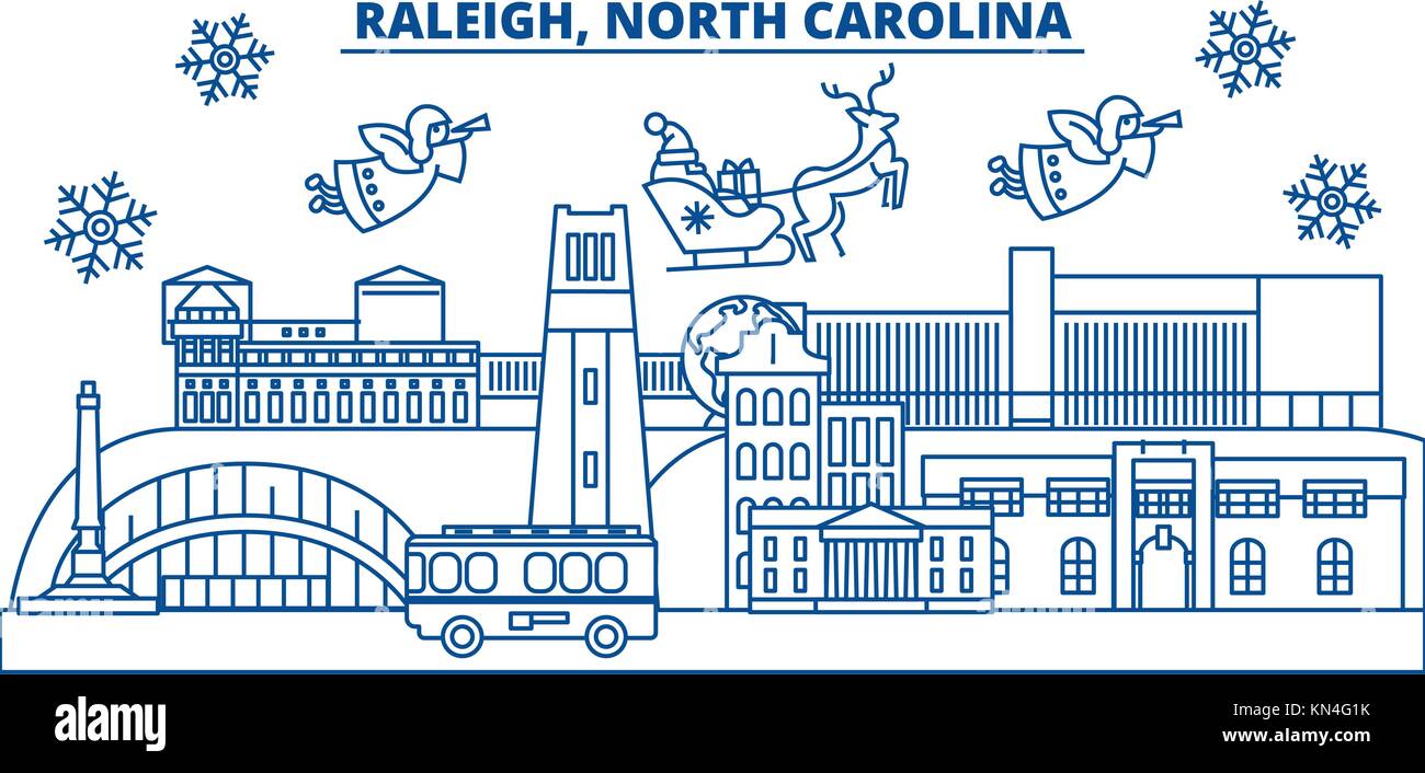 Usa North Carolina Raleigh Winter City Skyline Merry Christmas