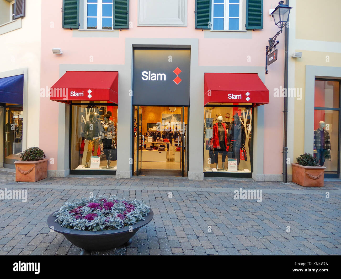 MILAN, ITALY, DECEMBER 5, 2017 - View of shop of Slam brand, specializing  in sportswear (sailing wear) in Outlet shopping center " Serravalle" near M  Stock Photo - Alamy